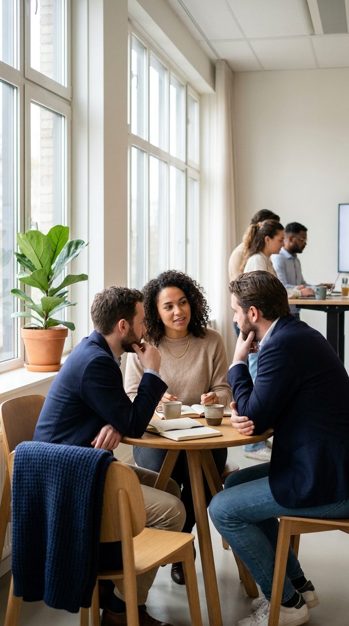 Collega's in een open, aandachtig gesprek